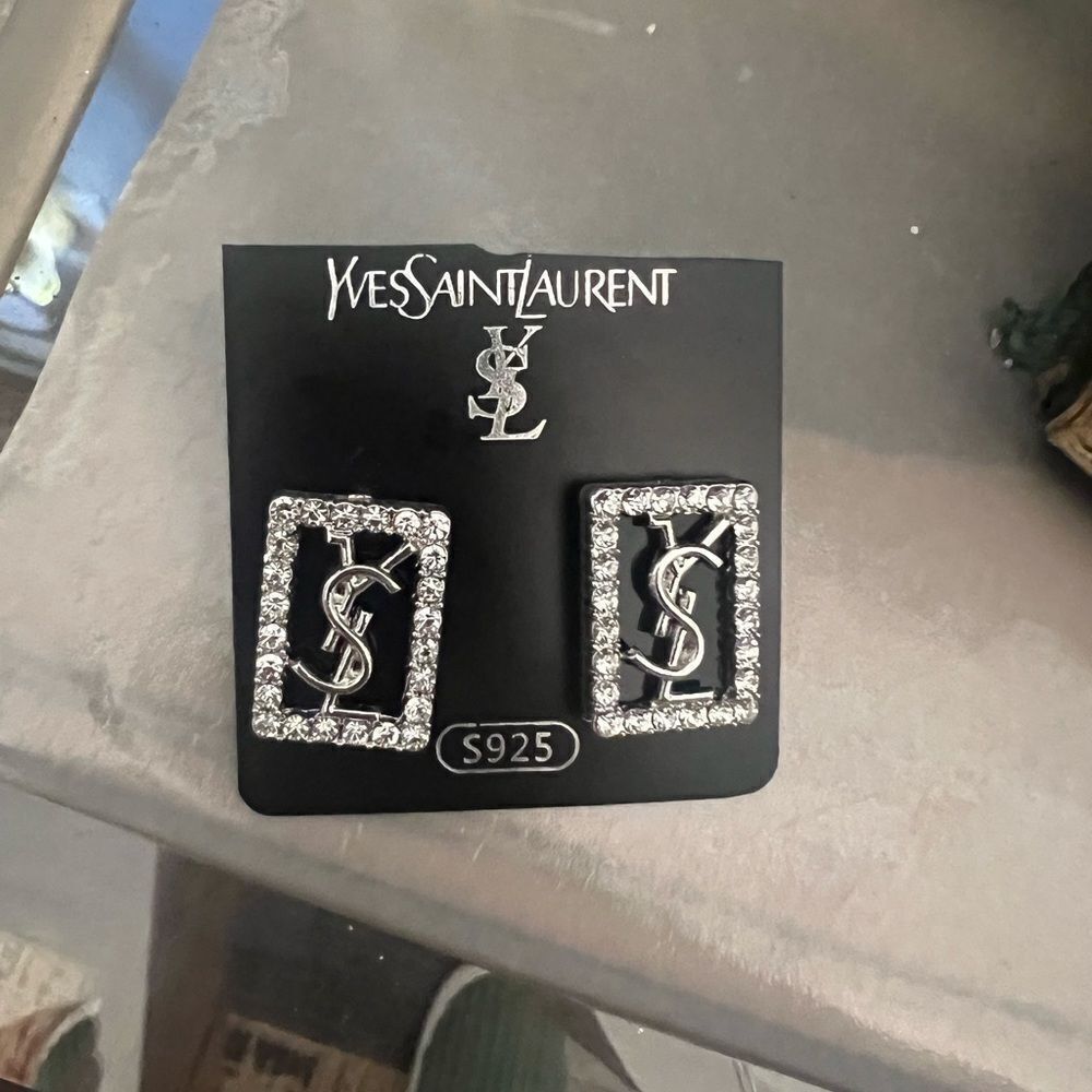 Yves Saint Laurent Vintage S925 CrystalEmbellished Silver Earrings